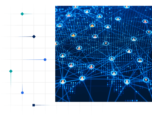 Photo illustration of a network of people on a map